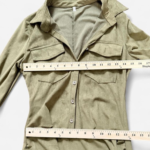 Khaki green velvet button up dress with ruffle hem whimsygoth size small - Picture 6 of 8